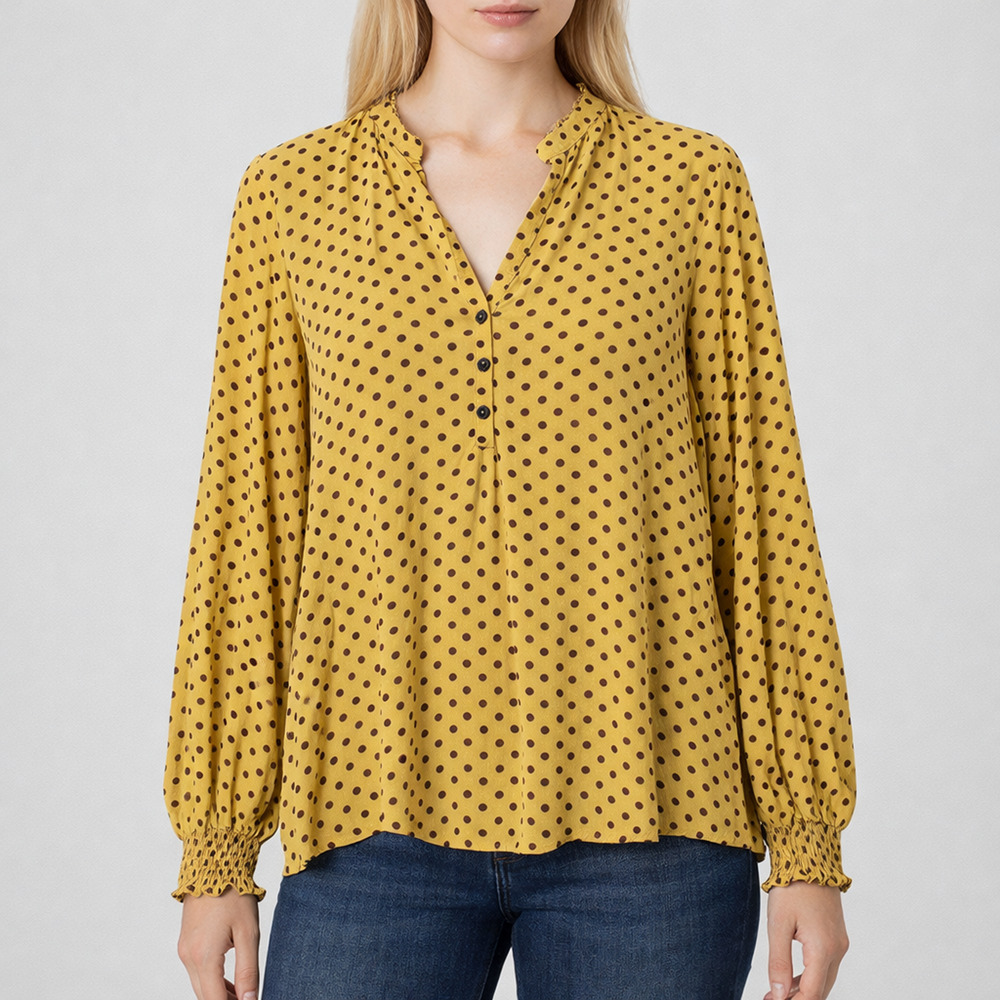 Maeve Anthro‎ Polka Dot Peasant Blouse Womens M Yellow Top Twee Cottage Retro